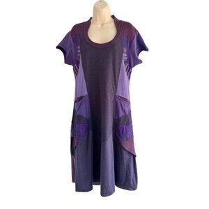 Flood Clothing Womens Sz L Edge Dimensions Purple Patchwork Lagenlook Dress